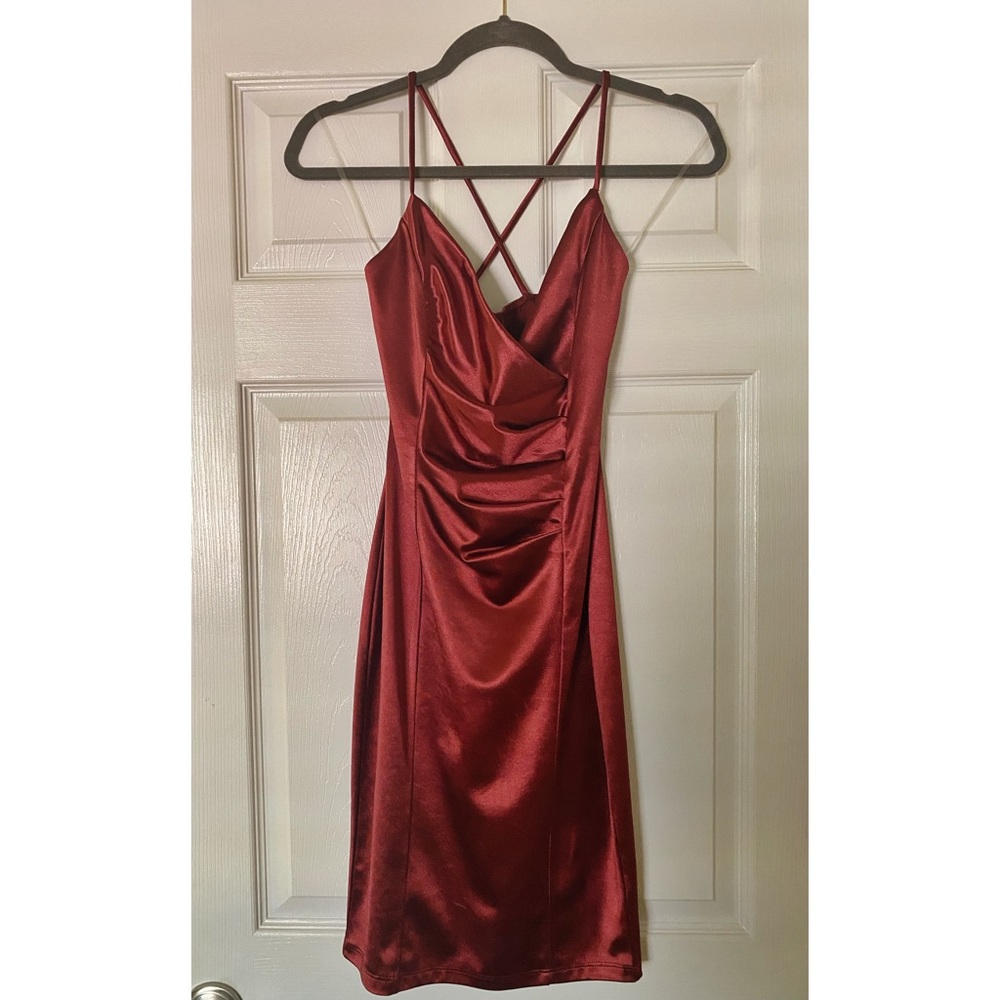 Burgundy Satin Mini Dress ♥️